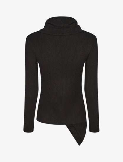 Pull fin asymétrique à col roulé - Noir - 2