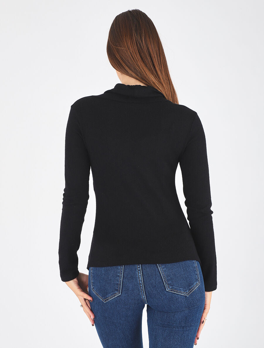 Pull fin asymétrique à col roulé - Noir - 5