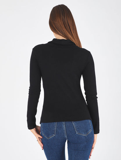 Pull fin asymétrique à col roulé - Noir - 5