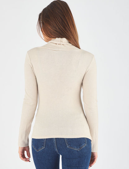 Pull fin asymétrique à col roulé - Beige - 5