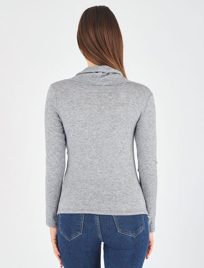 Pull fin asymétrique à col roulé - Gris - 5