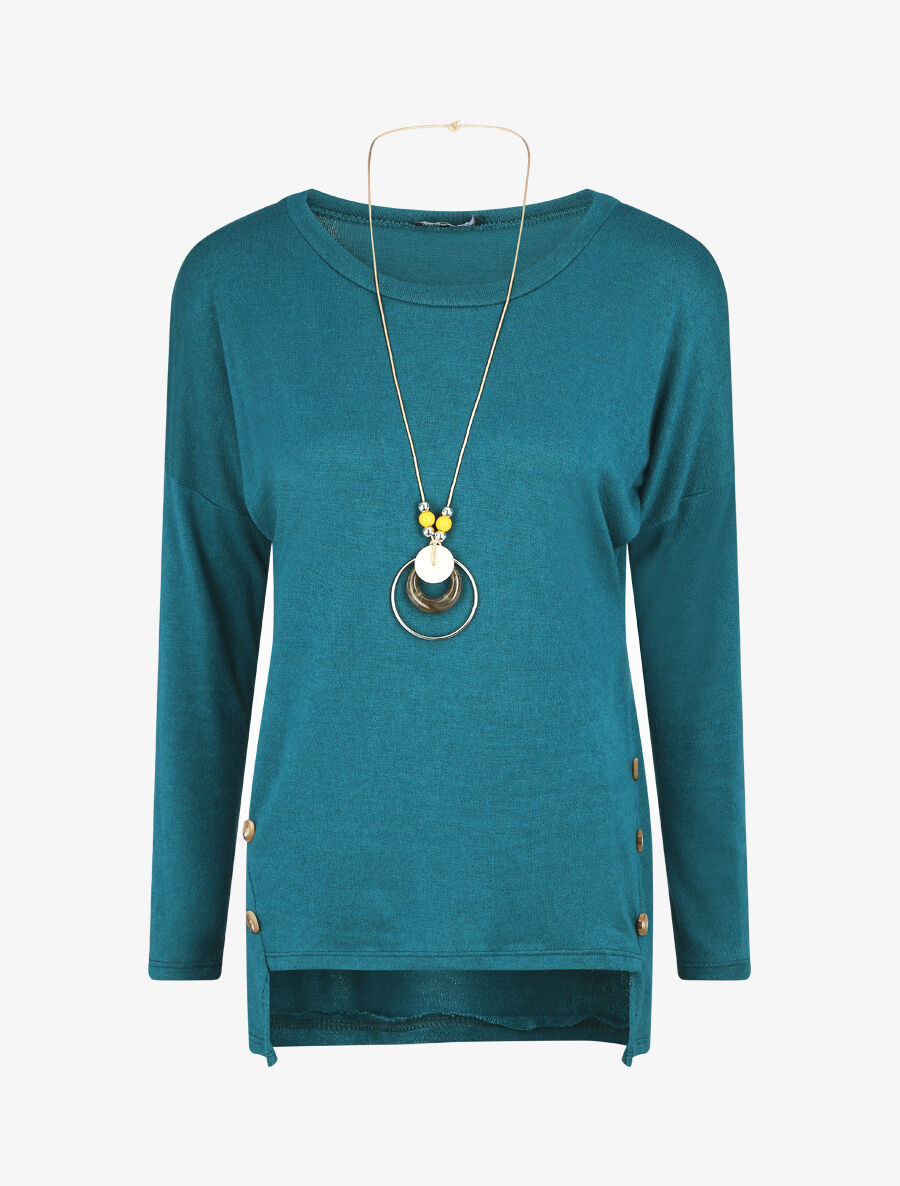 Pull fin uni à col rond - Bleu canard - 1