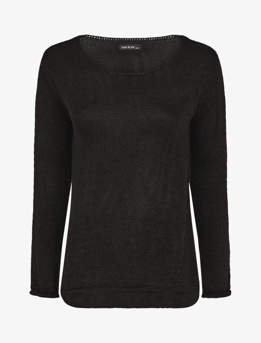 Pull droit uni col bateau - Noir - 4