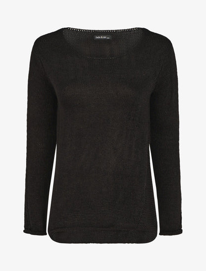 Pull droit uni col bateau - Noir - 4
