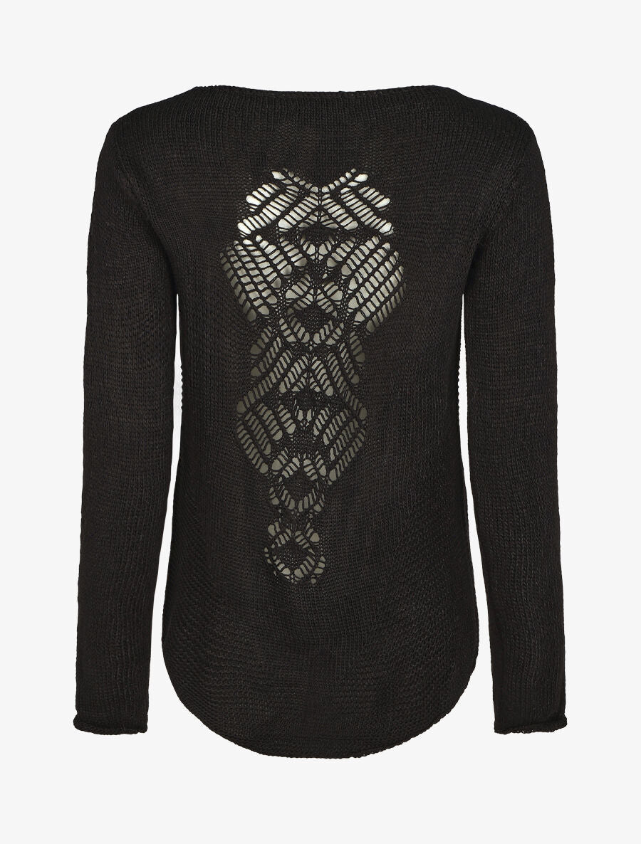 Pull droit uni col bateau - Noir - 2