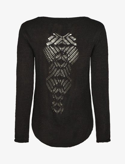 Pull droit uni col bateau - Noir - 2