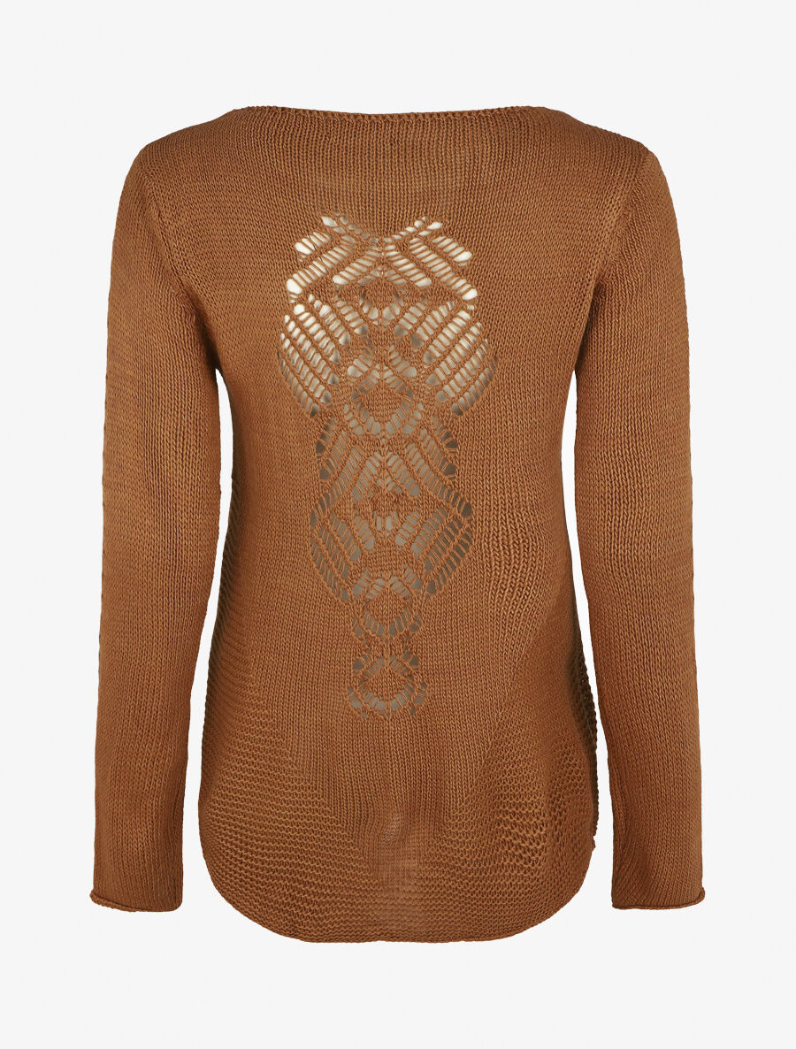 Pull droit uni col bateau - Camel - 2