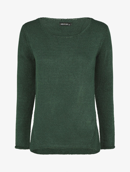 Pull droit uni col bateau - Vert foncé - 1