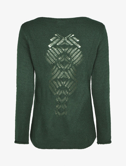 Pull droit uni col bateau - Vert foncé - 2
