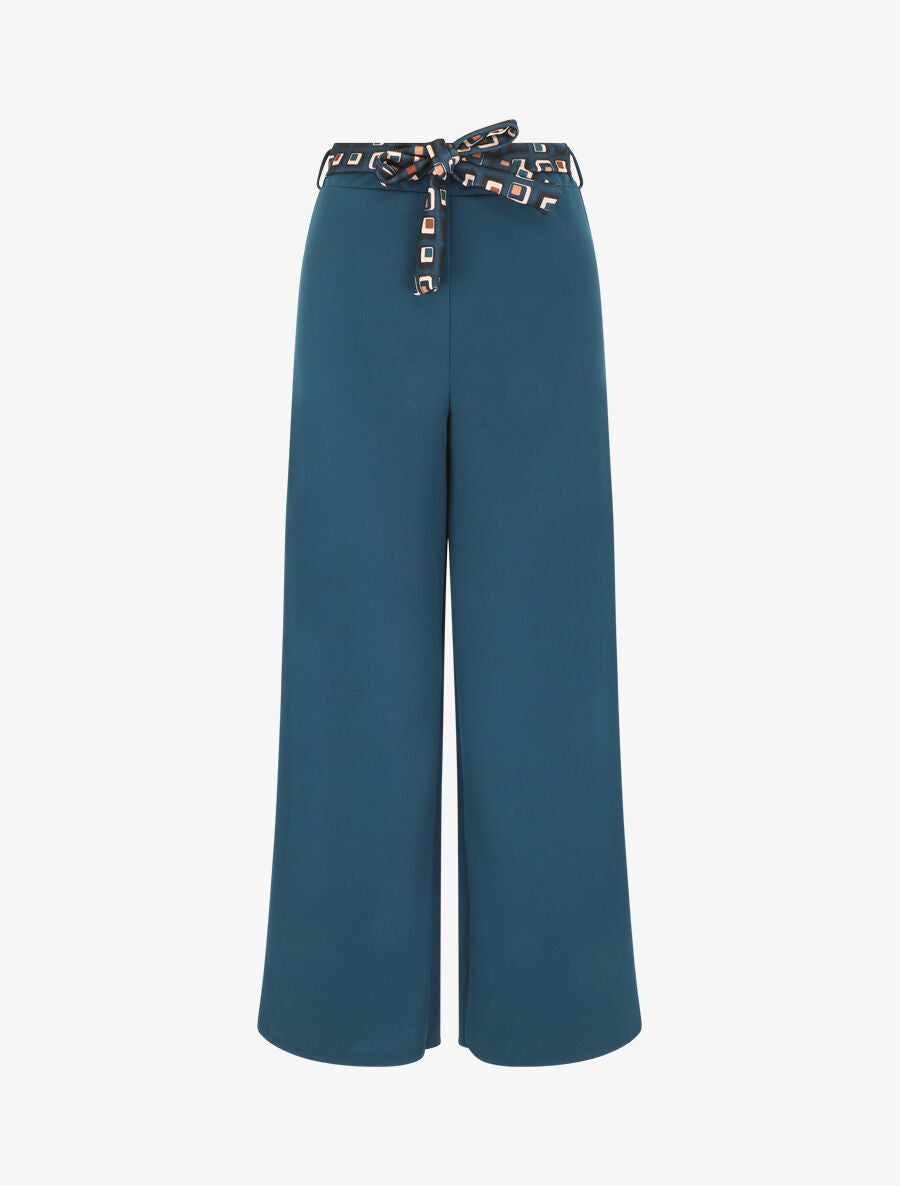Pantalon ample taille haute uni - Bleu canard - 1