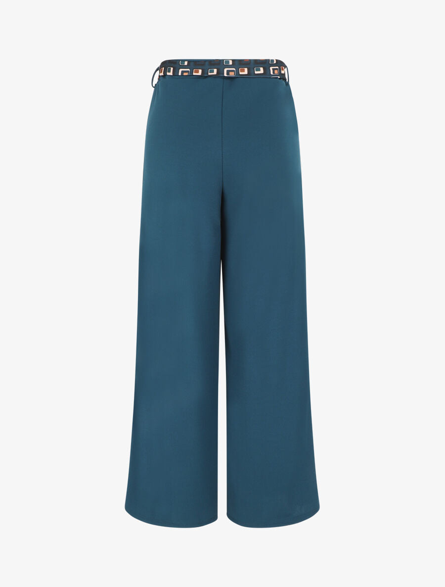 Pantalon ample taille haute uni - Bleu canard - 2