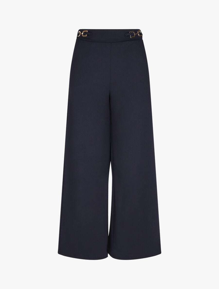Pantalon ample taille haute à boucles - Marine - 1