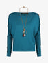 Pull ample manches à boutons décoratifs - Bleu canard - 4