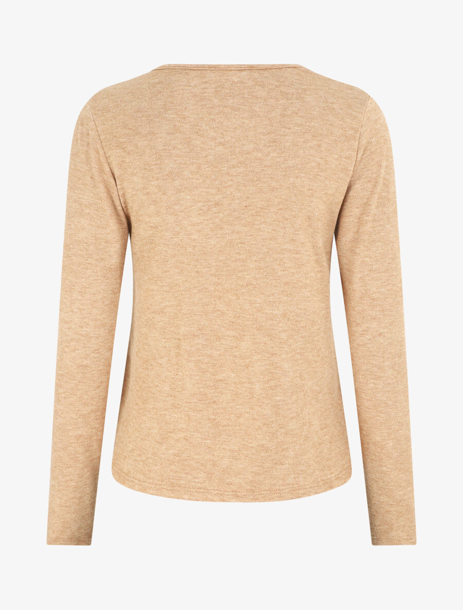 Pull droit col V en dentelle - Camel - 2