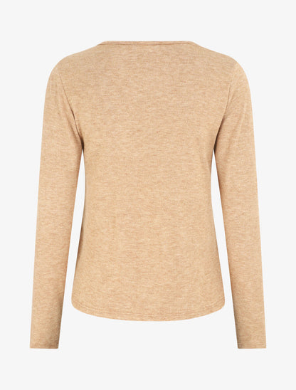 Pull droit col V en dentelle - Camel - 2