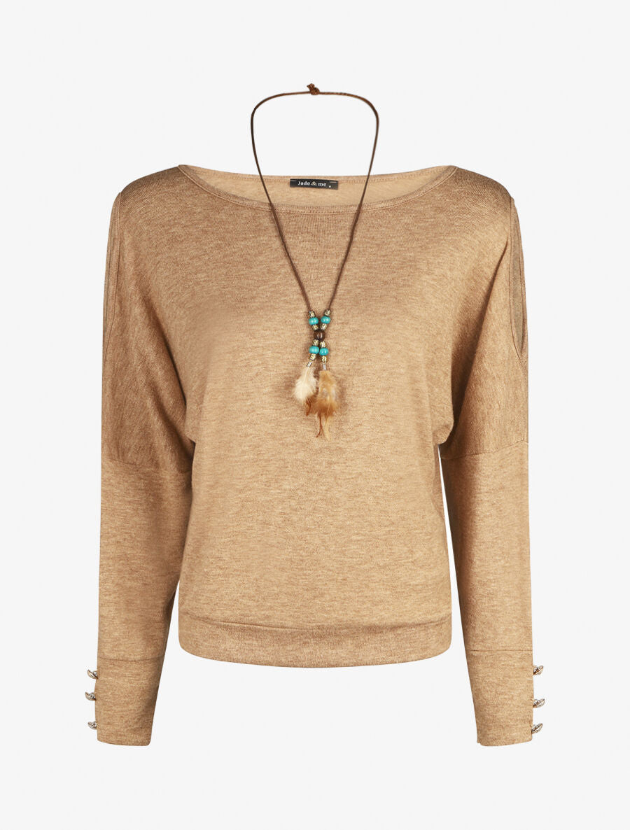 Pull ample à épaules dénudées - Camel - 1