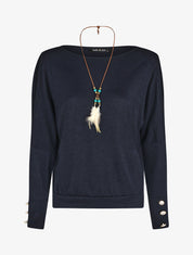 Pull ample à épaules dénudées - Marine - 4