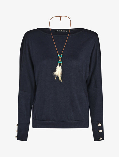 Pull ample à épaules dénudées - Marine - 4