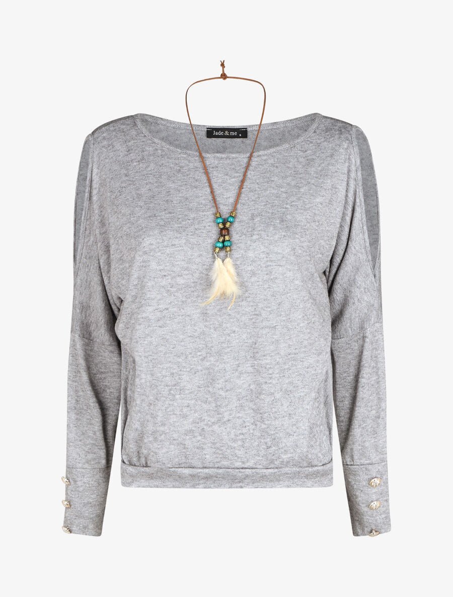 Pull ample à épaules dénudées - Gris - 1