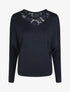 Pull droit col en dentelle et manches longues - Marine - 1
