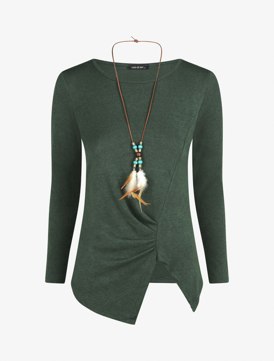 Pull droit drapé manches longues - Vert foncé - 4