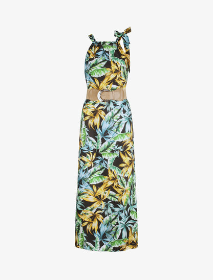 Robe longue à imprimé feuilles tropicales - Noir - 5