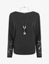 Top ample manches longues en dentelle - Noir - 1