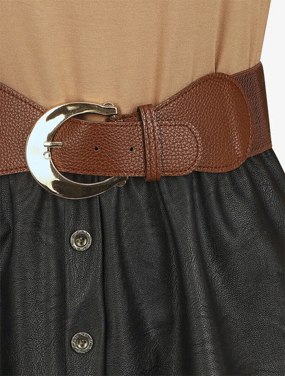 Robe bi-matière courte évasée simili - Camel - 3