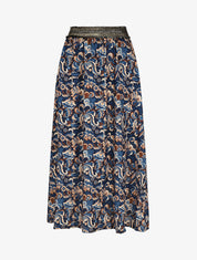 Jupe longue imprimé floral taille haute irisée - Marine - 6