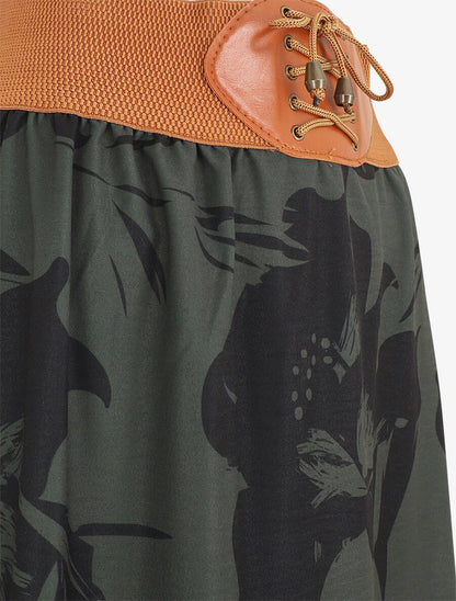 Jupe longue à taille haute imprimé floral - Kaki - 3
