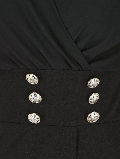 Robe bicolore à boutons décoratifs - Noir - 3