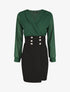 Robe bicolore à boutons décoratifs - Vert sapin - 1