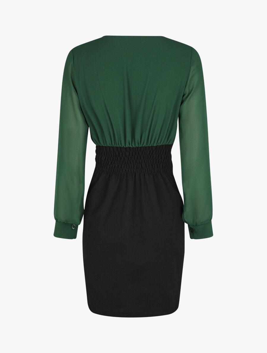 Robe bicolore à boutons décoratifs - Vert sapin - 2