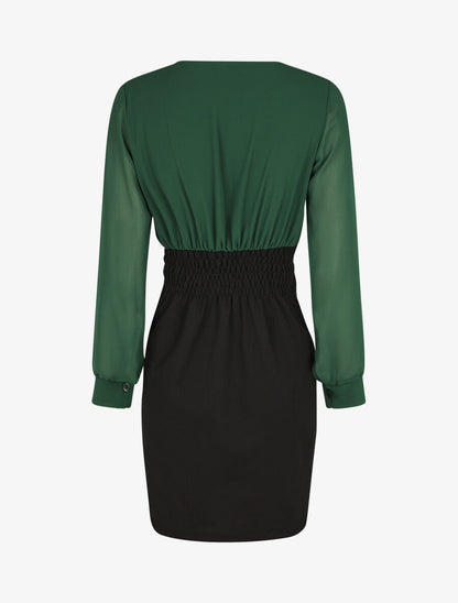Robe bicolore à boutons décoratifs - Vert sapin - 2