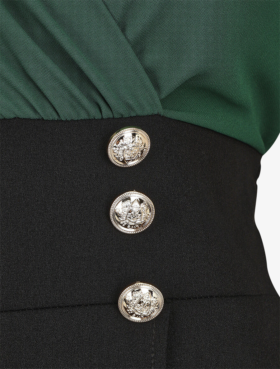 Robe bicolore à boutons décoratifs - Vert sapin - 3