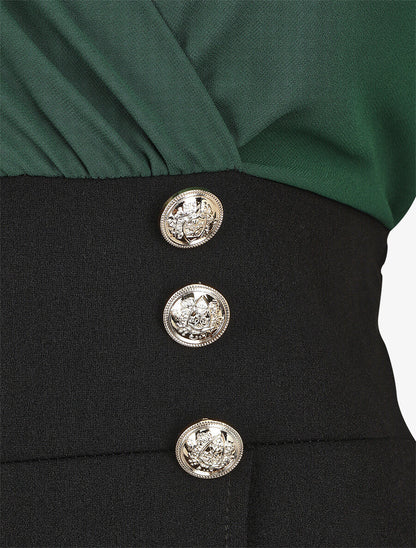 Robe bicolore à boutons décoratifs - Vert sapin - 3