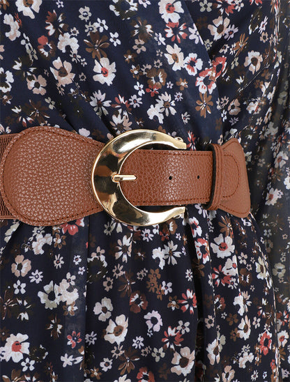 Robe élastiquée à imprimé fleuri - Marine - 5