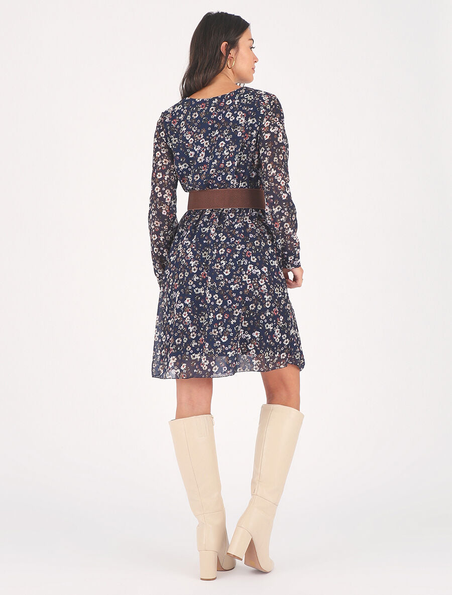 Robe élastiquée à imprimé fleuri - Marine - 2