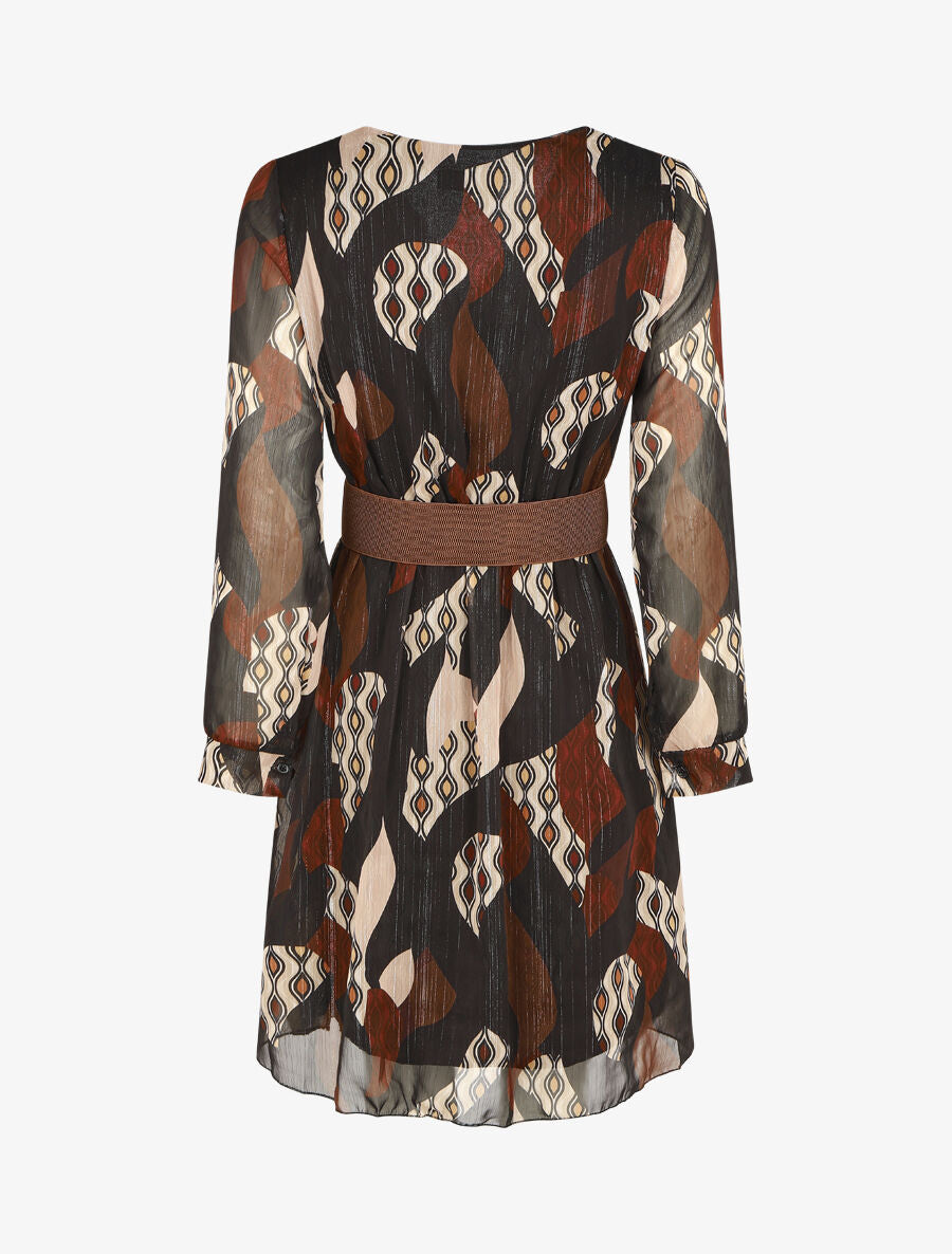Robe élastiquée à imprimé graphique - Noir - 2