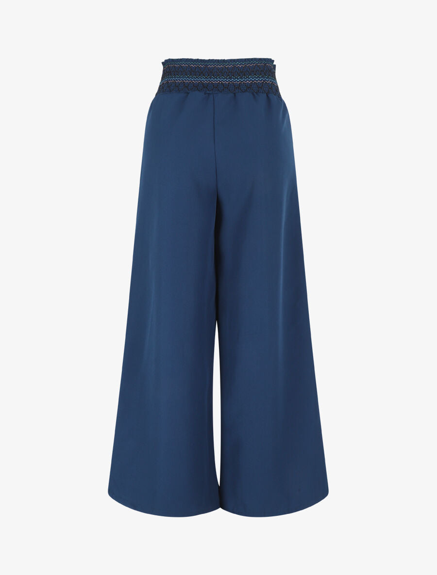 Pantalon ample uni élastiqué - Bleu - 2