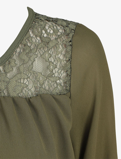 Top uni en voile et dentelle - Kaki - 3