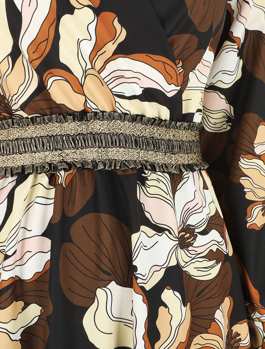 Robe courte évasée imprimé fleuri - Noir - 3