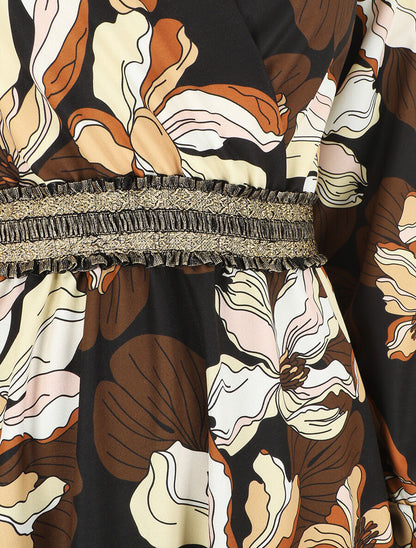 Robe courte évasée imprimé fleuri - Noir - 3