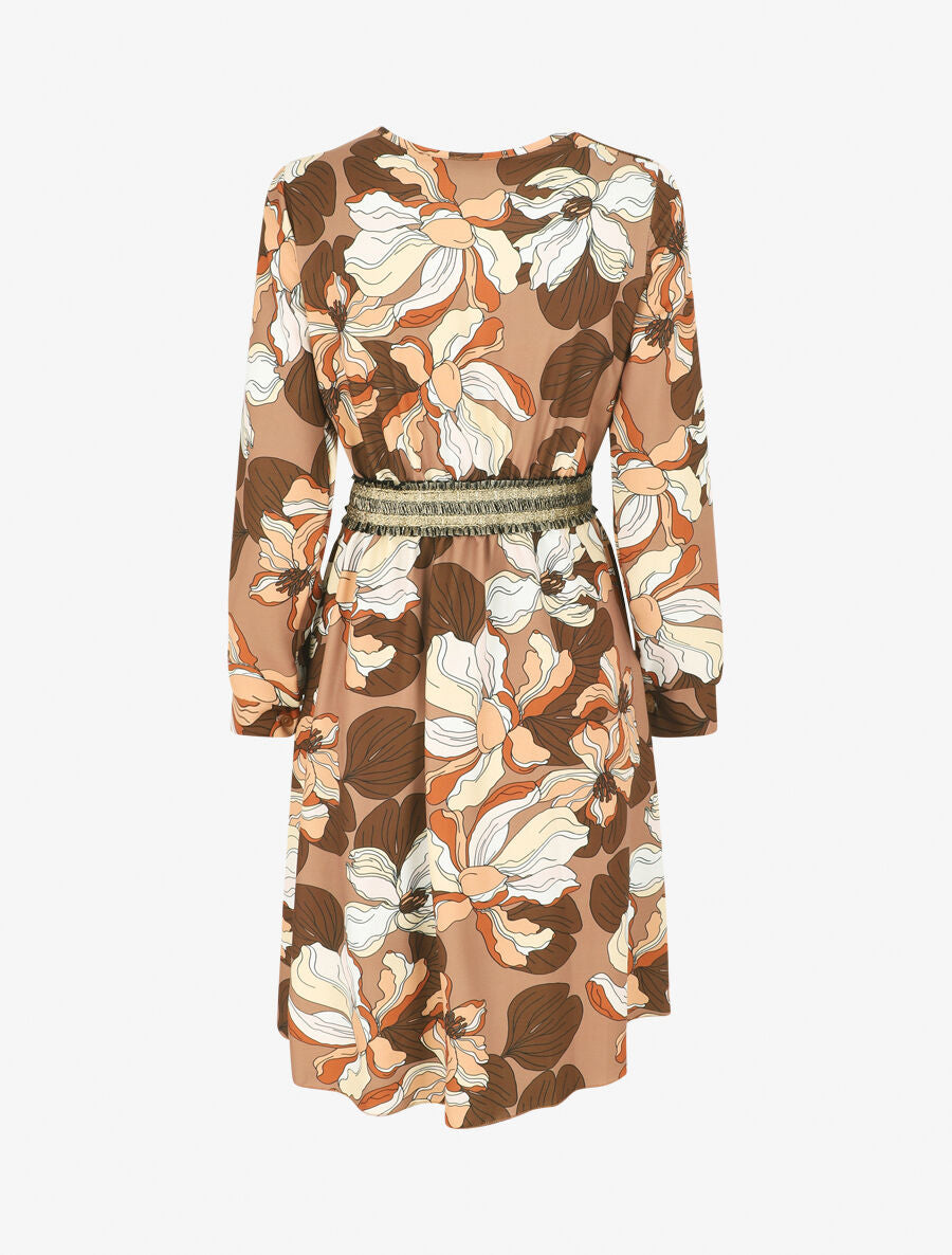 Robe courte évasée imprimé fleuri - Marron - 2