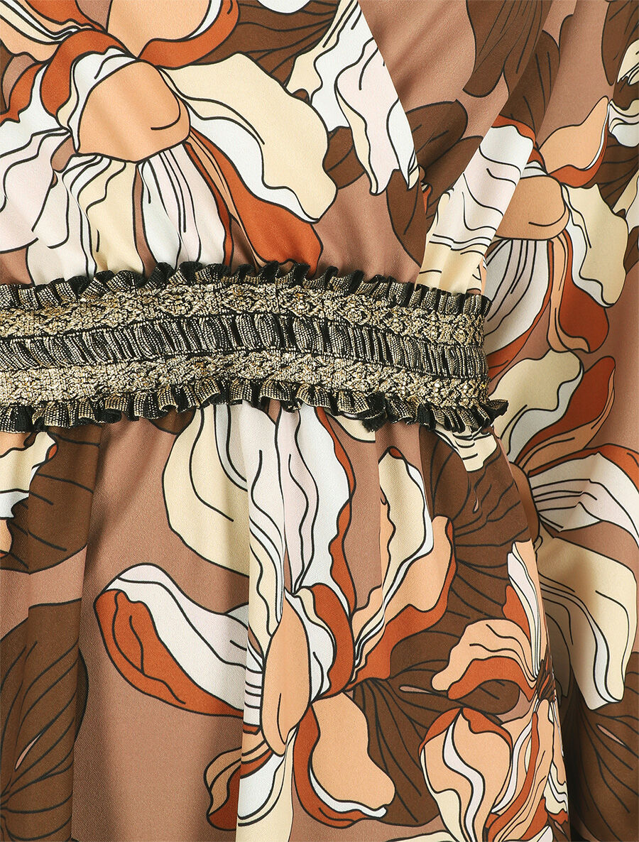 Robe courte évasée imprimé fleuri - Marron - 3