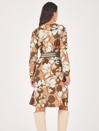 Robe courte évasée imprimé fleuri - Marron - 5