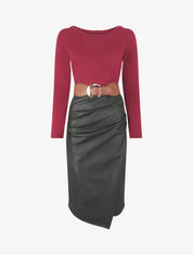Robe bi-matière effet drapé - Bordeaux - 1