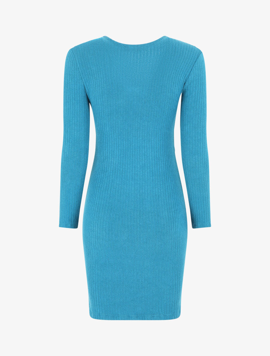 Robe courte ajustée manches longues - Bleu canard - 2
