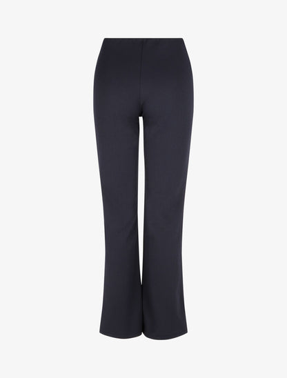 Pantalon droit taille haute à boutons - Marine - 2