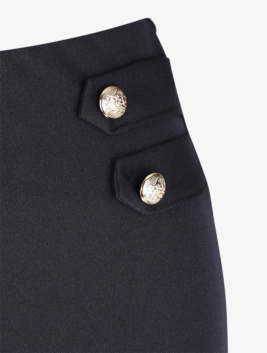 Pantalon droit taille haute à boutons - Marine - 3